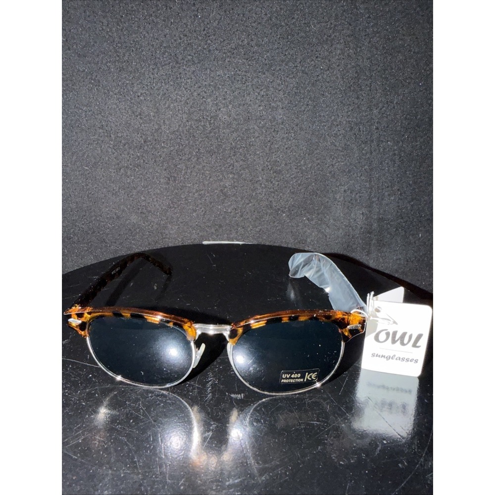 OWL Browline Half Frame Sunglasses Leopard Shell Brown Frame Tinted UV400
